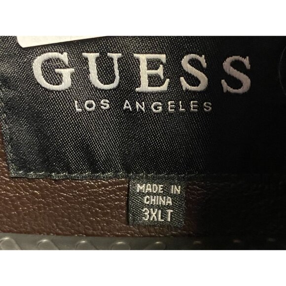 Guess Los Angeles Brown Faux Leather Jacket Size 3XLT Full Zip CB01 U - Picture 3 of 3